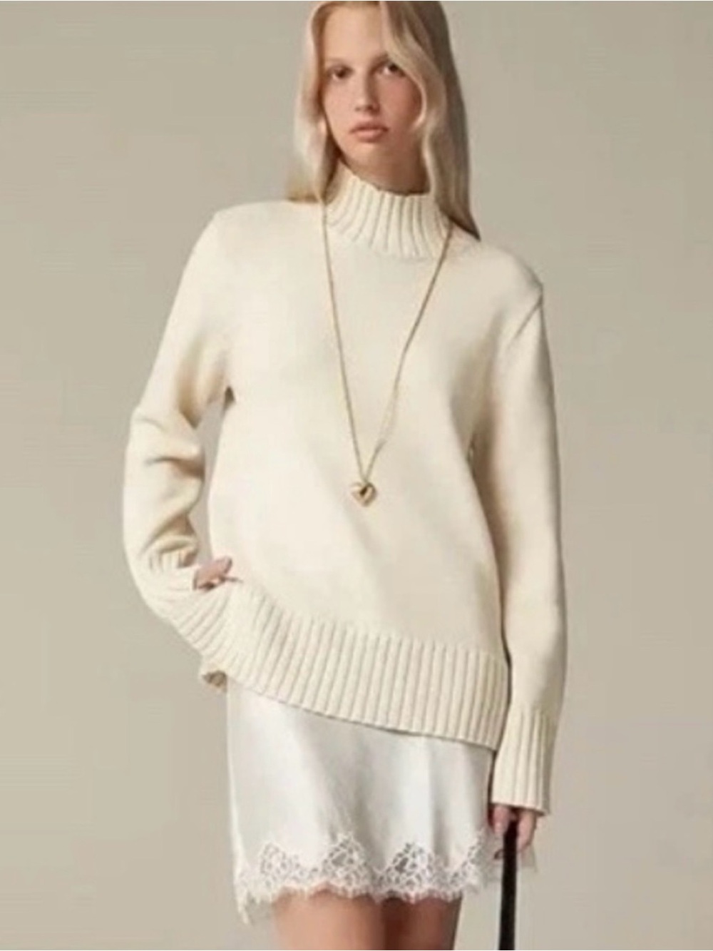 J. Crew Cream Ribbed Turtleneck Sweater